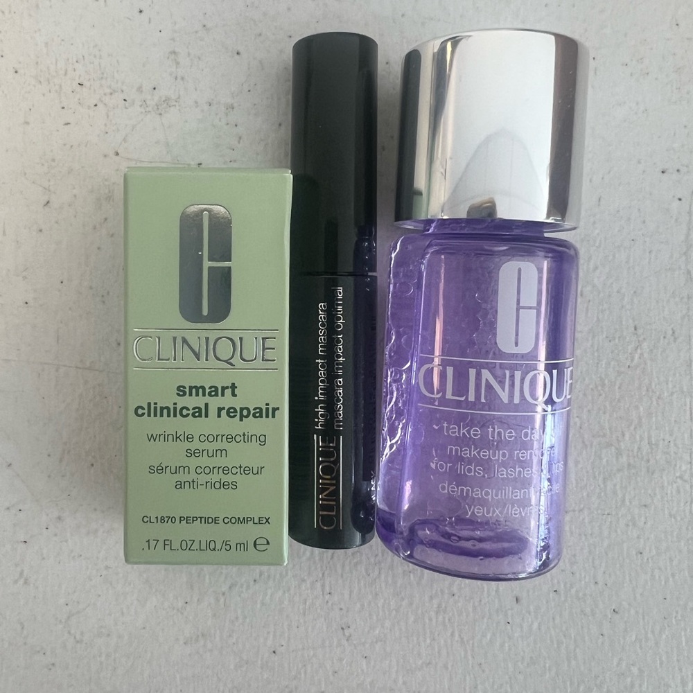 Clinique Skincare Set wrinkle repair,  mascara and makeup remover Trial Size